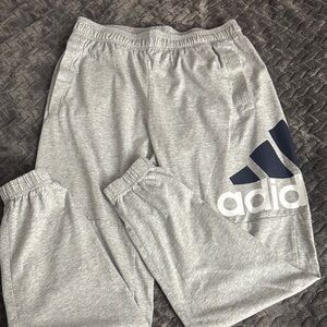 Adidas Mens Size Medium Gray Joggers with Navy Logo